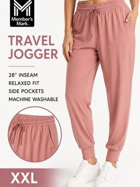 Member's Mark NWT Travel Jogger Pants XXL Pink Relaxed Fit Stretch Pockets